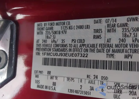 2014 Ford Escape Titanium z USA, uszkodzony, nr VIN 1FMCU0J93EUE07322